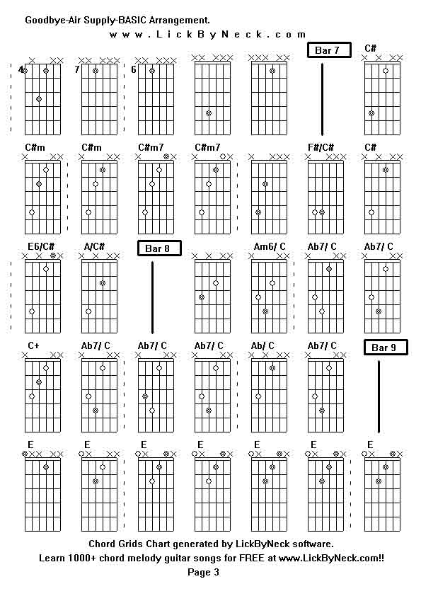 Chord Grids Chart of chord melody fingerstyle guitar song-Goodbye-Air Supply-BASIC Arrangement,generated by LickByNeck software.